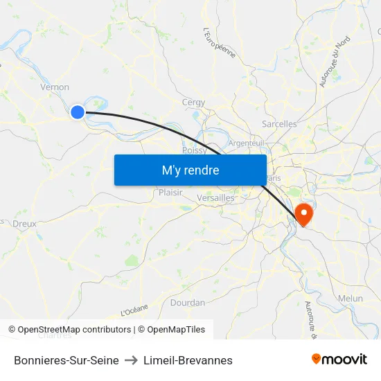 Bonnieres-Sur-Seine to Limeil-Brevannes map