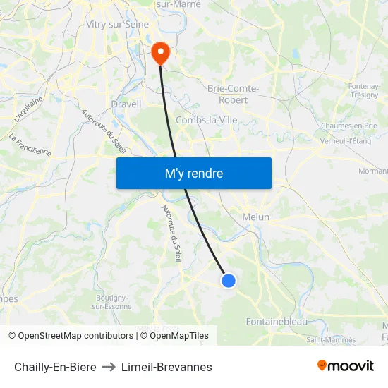 Chailly-En-Biere to Limeil-Brevannes map