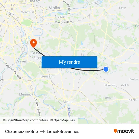 Chaumes-En-Brie to Limeil-Brevannes map