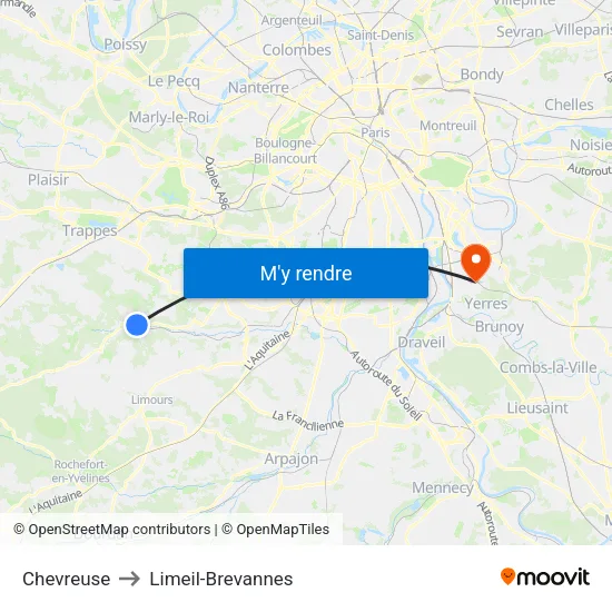 Chevreuse to Limeil-Brevannes map