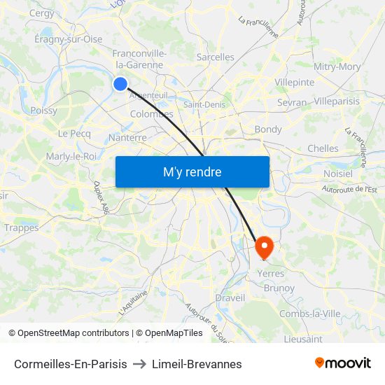 Cormeilles-En-Parisis to Limeil-Brevannes map