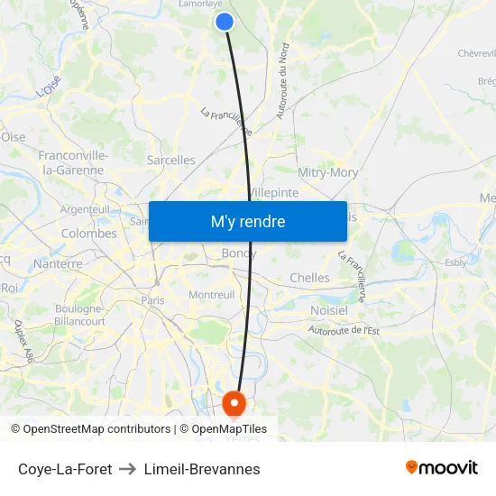 Coye-La-Foret to Limeil-Brevannes map