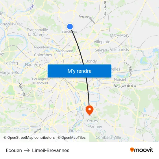 Ecouen to Limeil-Brevannes map
