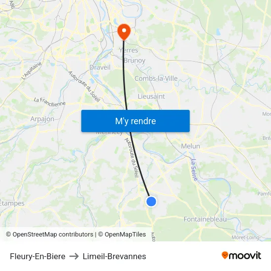 Fleury-En-Biere to Limeil-Brevannes map