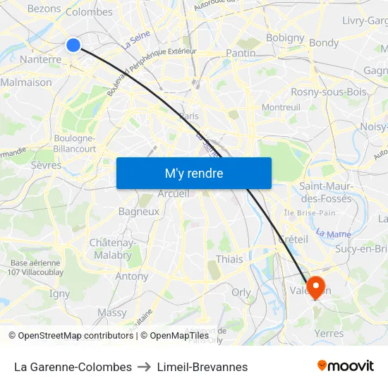La Garenne-Colombes to Limeil-Brevannes map