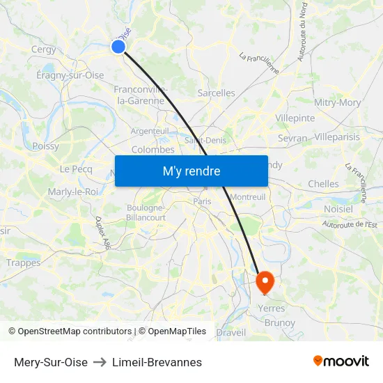 Mery-Sur-Oise to Limeil-Brevannes map
