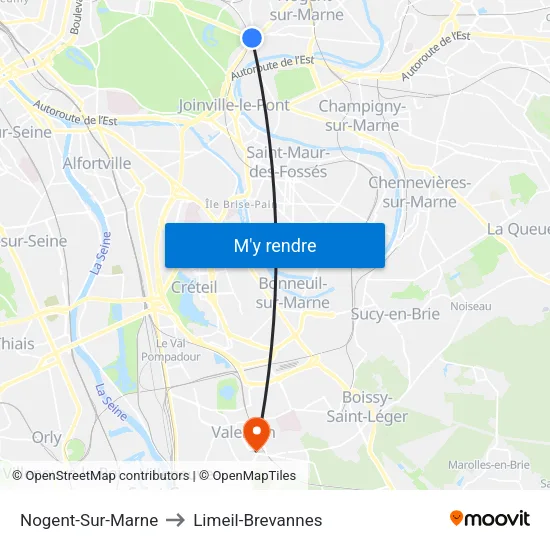 Nogent-Sur-Marne to Limeil-Brevannes map
