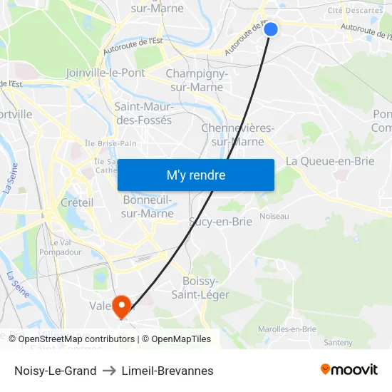 Noisy-Le-Grand to Limeil-Brevannes map