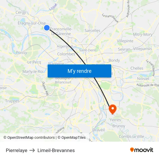 Pierrelaye to Limeil-Brevannes map