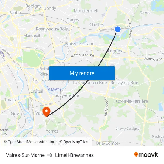 Vaires-Sur-Marne to Limeil-Brevannes map