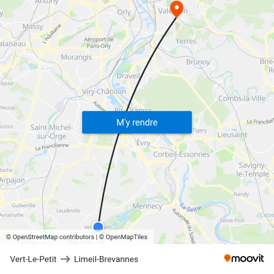 Vert-Le-Petit to Limeil-Brevannes map