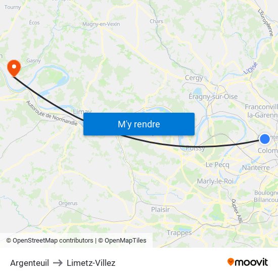 Argenteuil to Limetz-Villez map