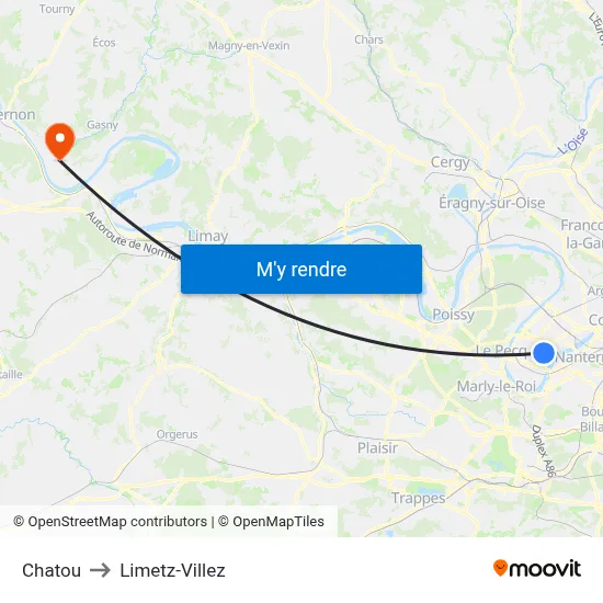 Chatou to Limetz-Villez map
