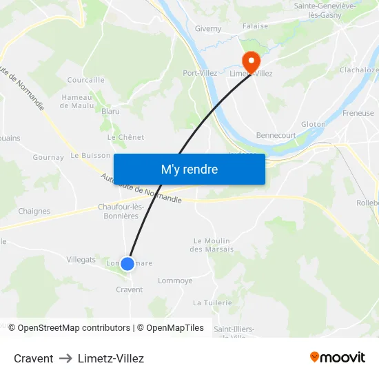 Cravent to Limetz-Villez map