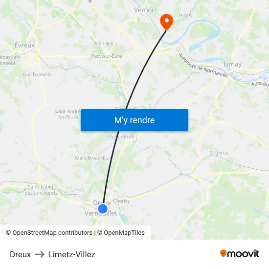 Dreux to Limetz-Villez map