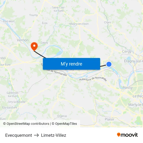 Evecquemont to Limetz-Villez map