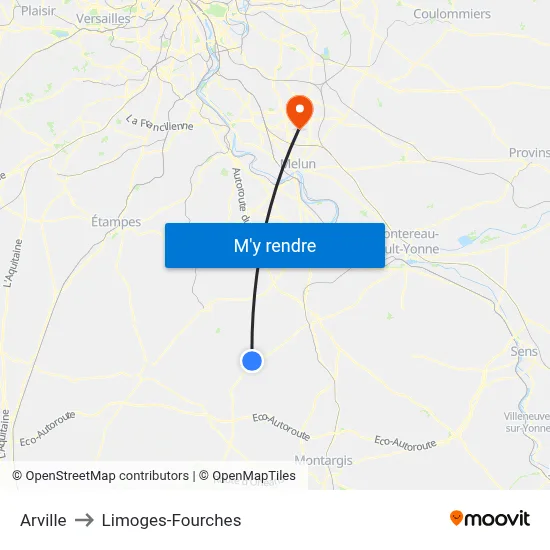 Arville to Limoges-Fourches map