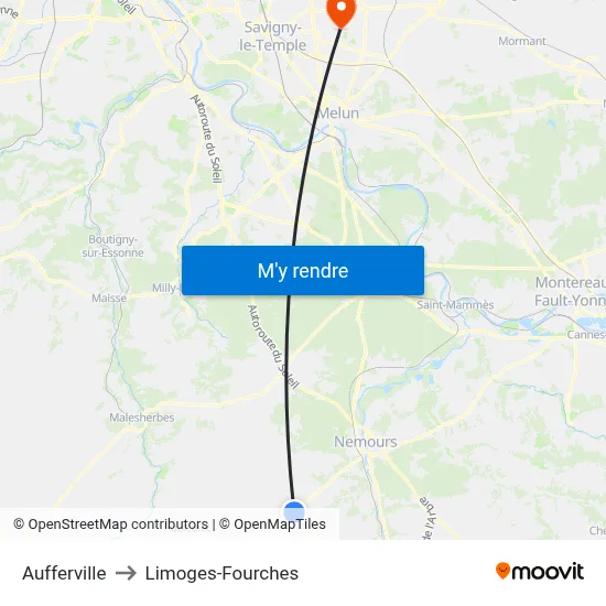 Aufferville to Limoges-Fourches map