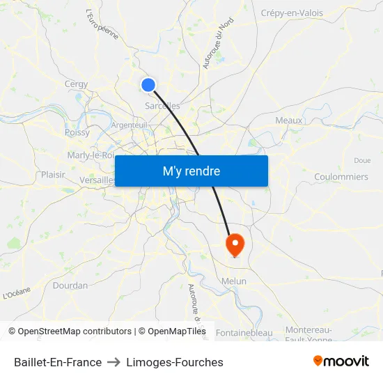Baillet-En-France to Limoges-Fourches map