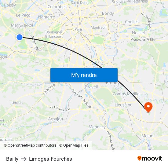 Bailly to Limoges-Fourches map