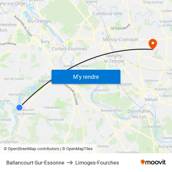 Ballancourt-Sur-Essonne to Limoges-Fourches map