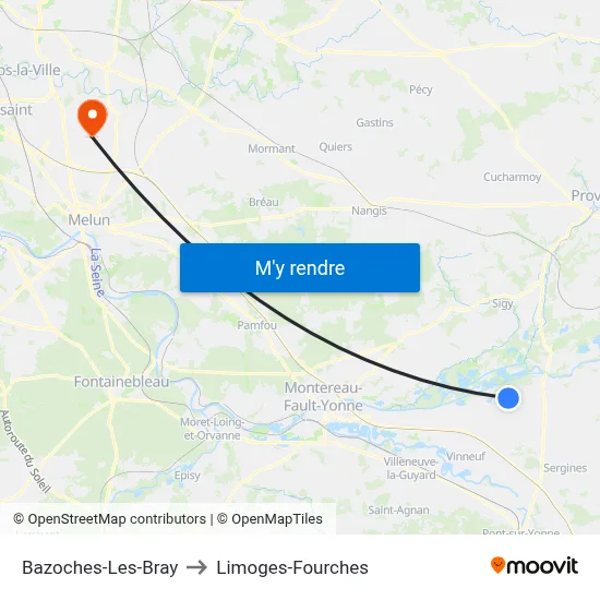 Bazoches-Les-Bray to Limoges-Fourches map