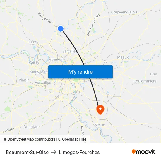Beaumont-Sur-Oise to Limoges-Fourches map