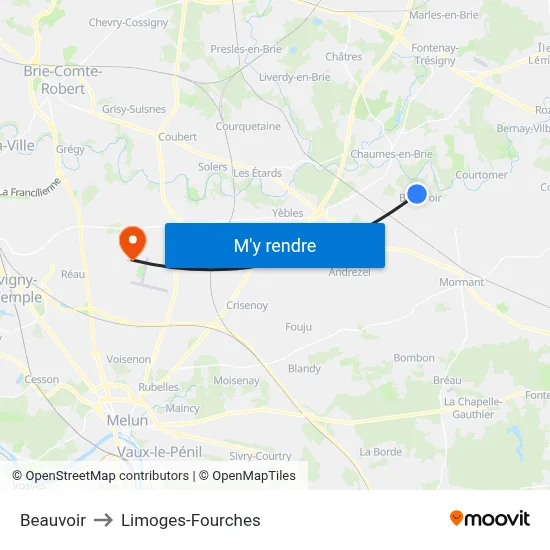 Beauvoir to Limoges-Fourches map