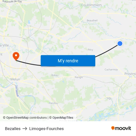 Bezalles to Limoges-Fourches map