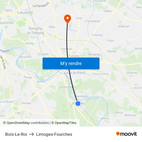Bois-Le-Roi to Limoges-Fourches map