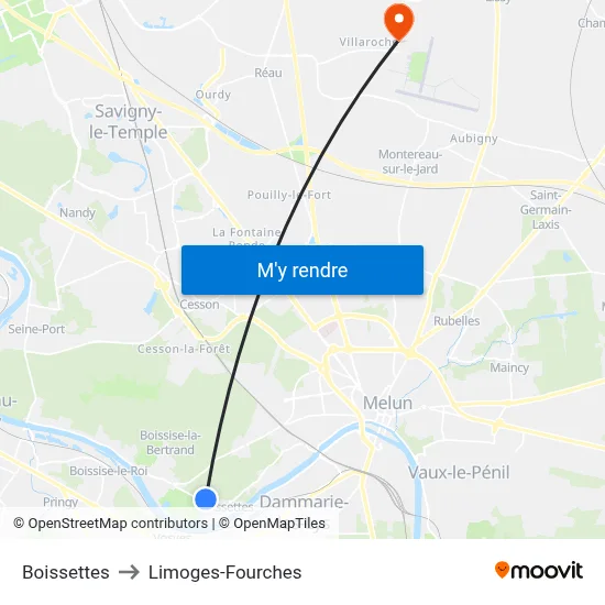 Boissettes to Limoges-Fourches map