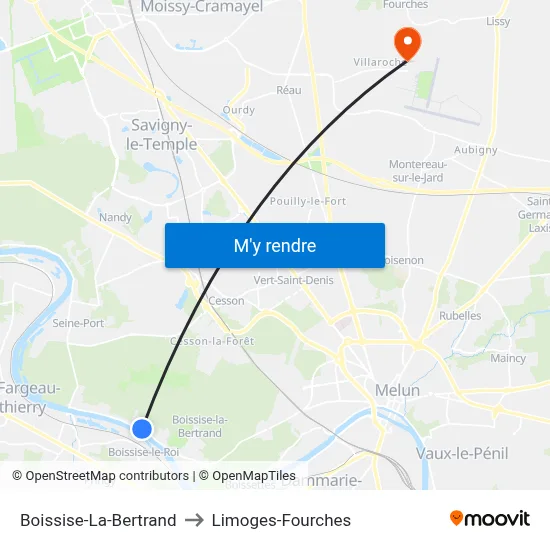 Boissise-La-Bertrand to Limoges-Fourches map