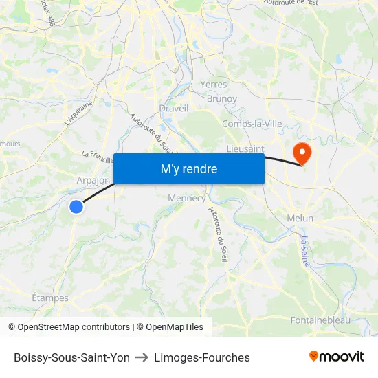Boissy-Sous-Saint-Yon to Limoges-Fourches map