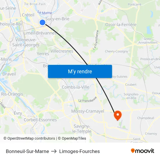 Bonneuil-Sur-Marne to Limoges-Fourches map