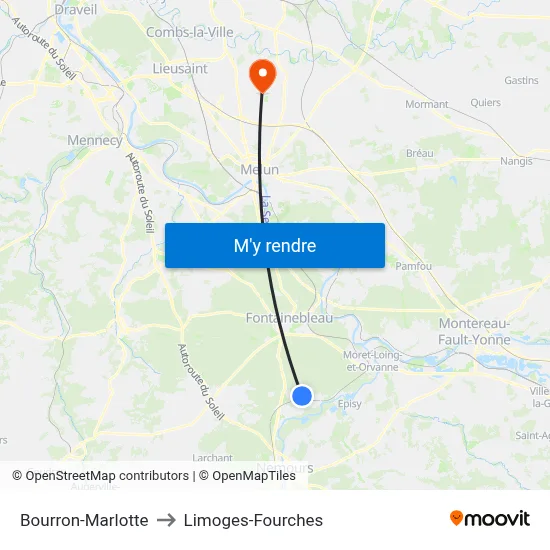 Bourron-Marlotte to Limoges-Fourches map