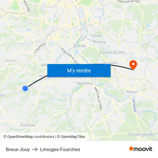 Breux-Jouy to Limoges-Fourches map
