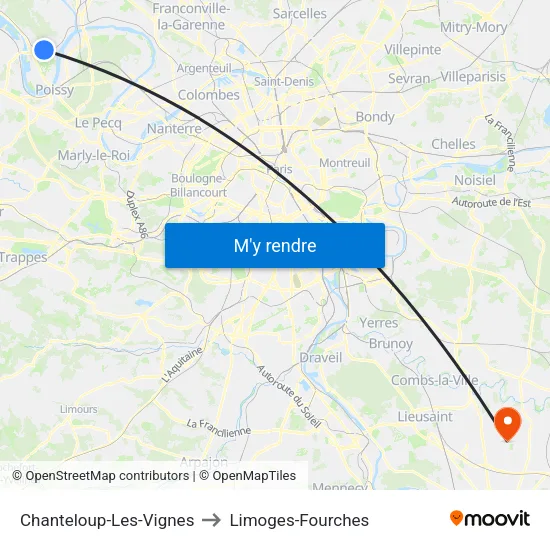 Chanteloup-Les-Vignes to Limoges-Fourches map