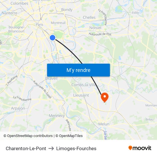 Charenton-Le-Pont to Limoges-Fourches map