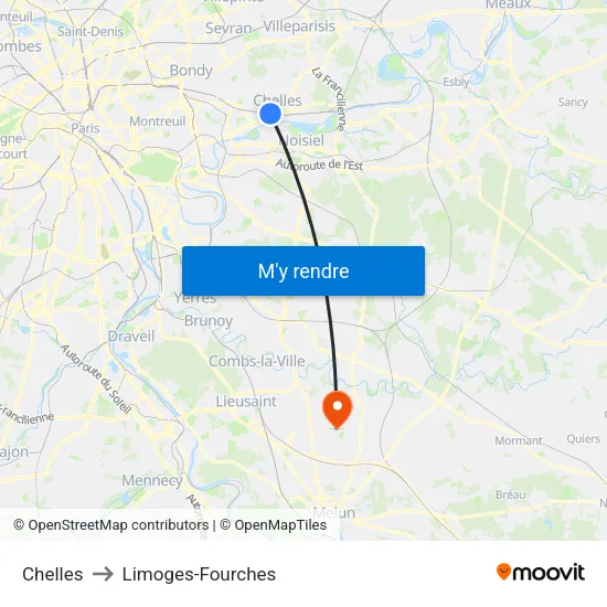 Chelles to Limoges-Fourches map