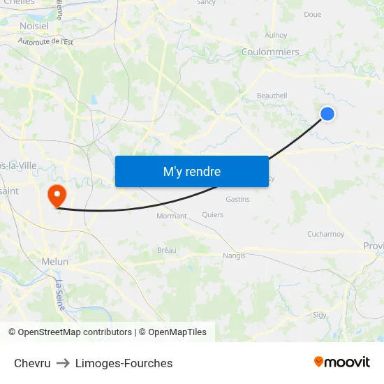 Chevru to Limoges-Fourches map