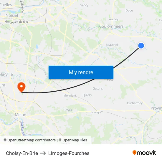Choisy-En-Brie to Limoges-Fourches map