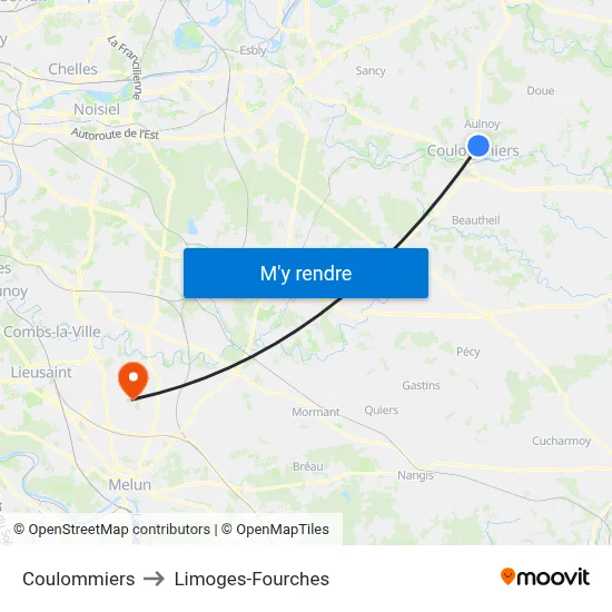 Coulommiers to Limoges-Fourches map