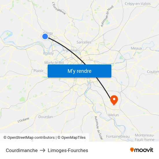 Courdimanche to Limoges-Fourches map