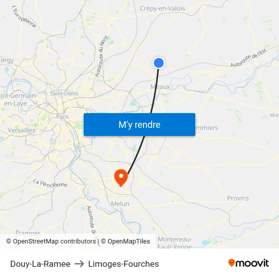 Douy-La-Ramee to Limoges-Fourches map