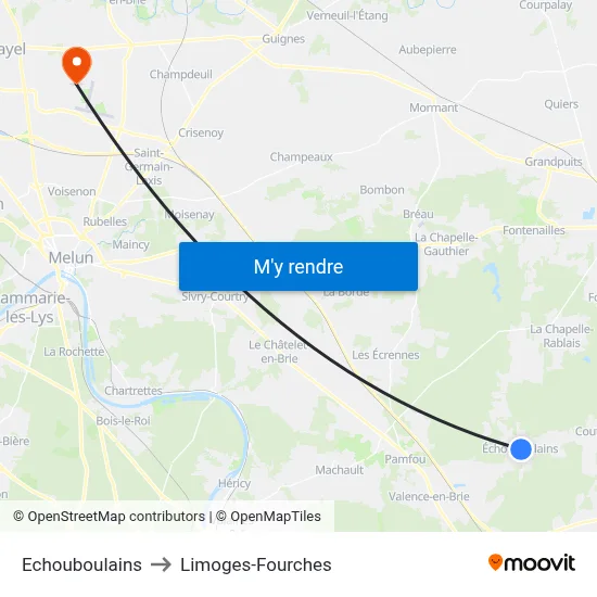 Echouboulains to Limoges-Fourches map