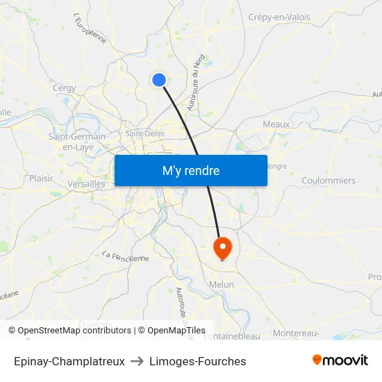 Epinay-Champlatreux to Limoges-Fourches map