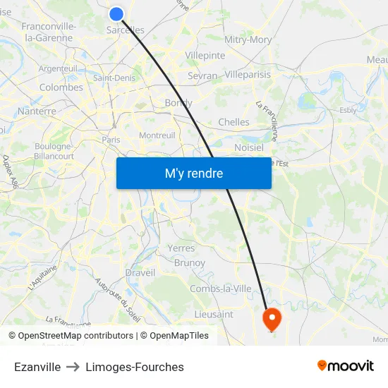 Ezanville to Limoges-Fourches map