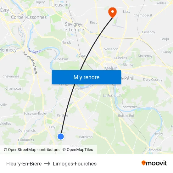 Fleury-En-Biere to Limoges-Fourches map