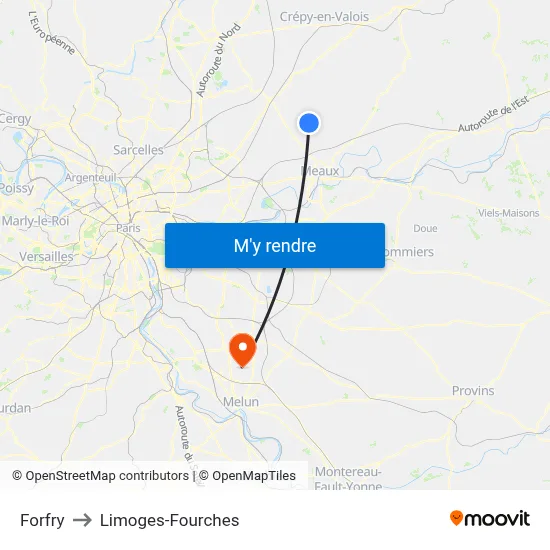 Forfry to Limoges-Fourches map