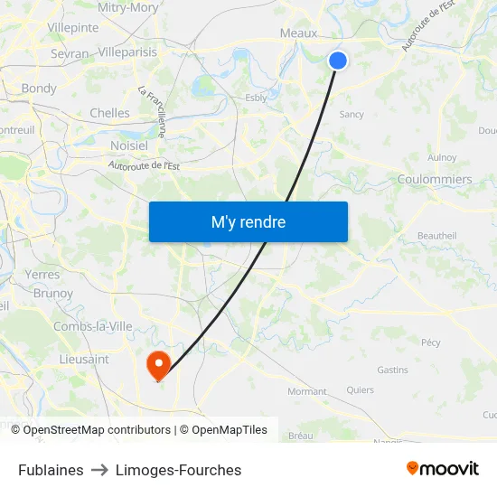 Fublaines to Limoges-Fourches map